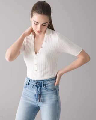 Cashmere-Blend Button Polo Sweater