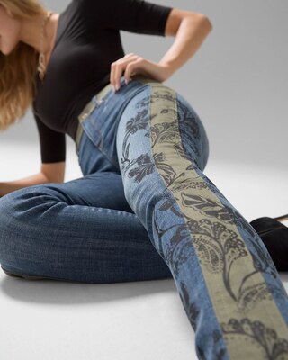 High-Rise Floral Print Slim Jeans