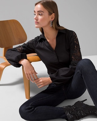 Lace Sleeve Poplin Shirt click to view larger image.