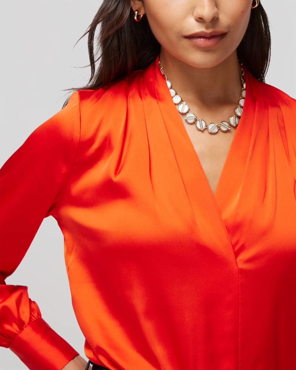 Long-Sleeve Pleated Detailed Blouse