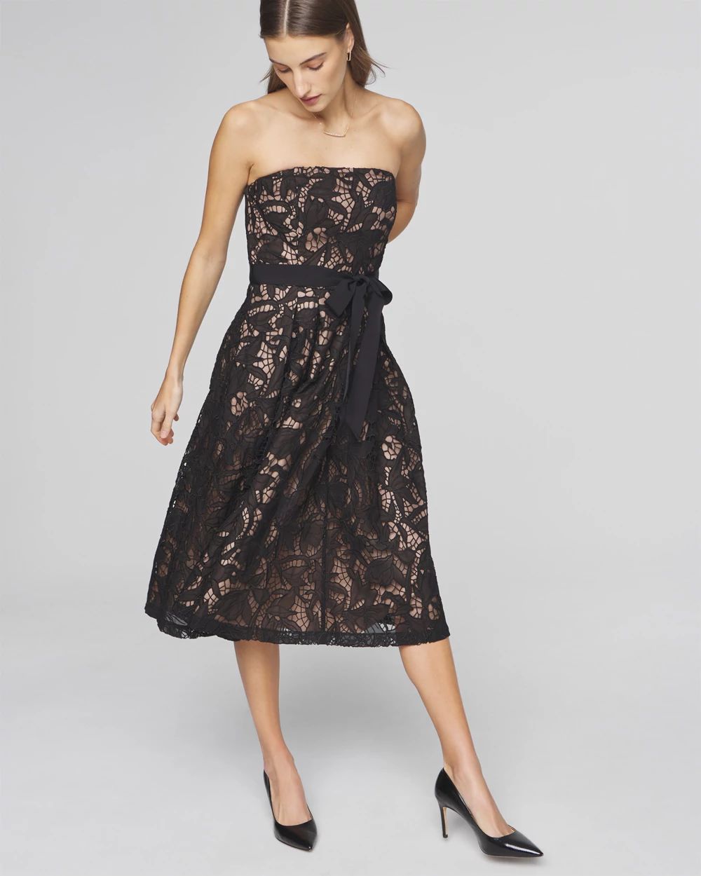 Strapless Lace Fit & Flare Midi Dress