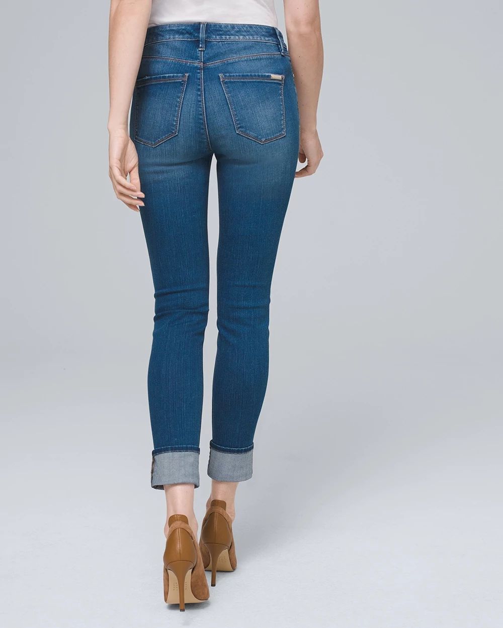 Mid-Rise Destructed Skinny Ankle Jeans click to view larger image.