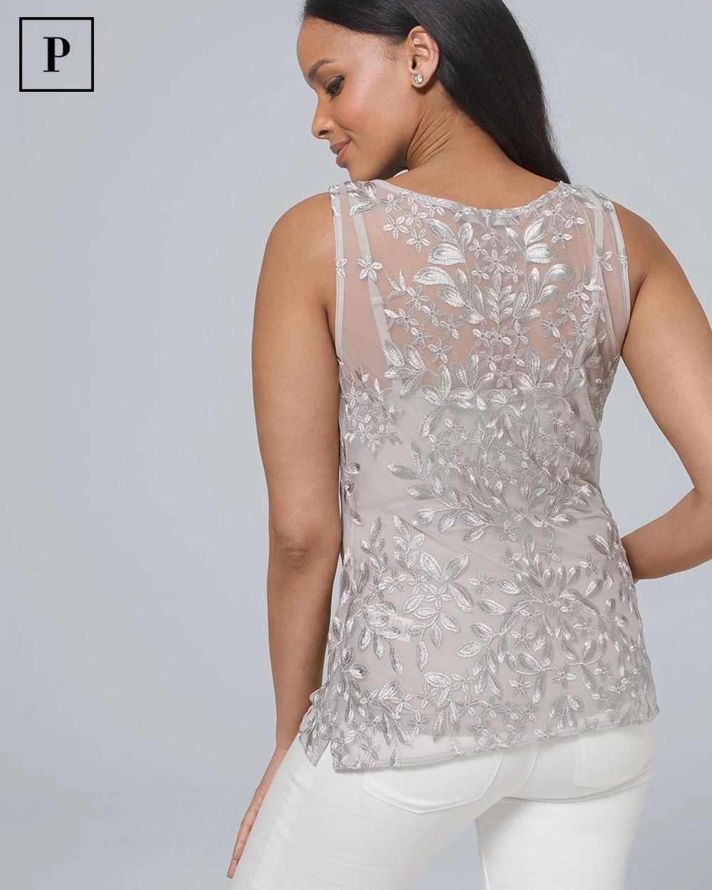 Petite Embroidered Sleeveless Top click to view larger image.