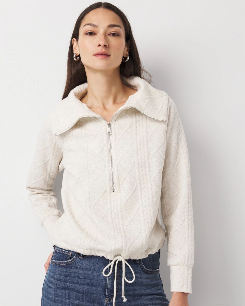 Funnel Neck Cable Knit Pullover