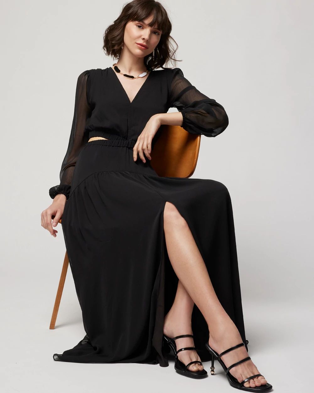 Long-Sleeve Cutout Maxi Dress