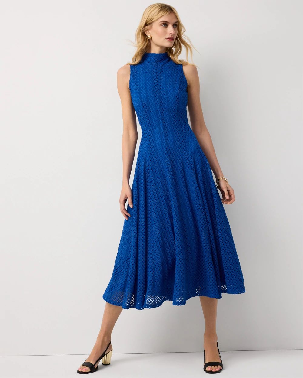 Mock Neck Knit Lace Midi Dress