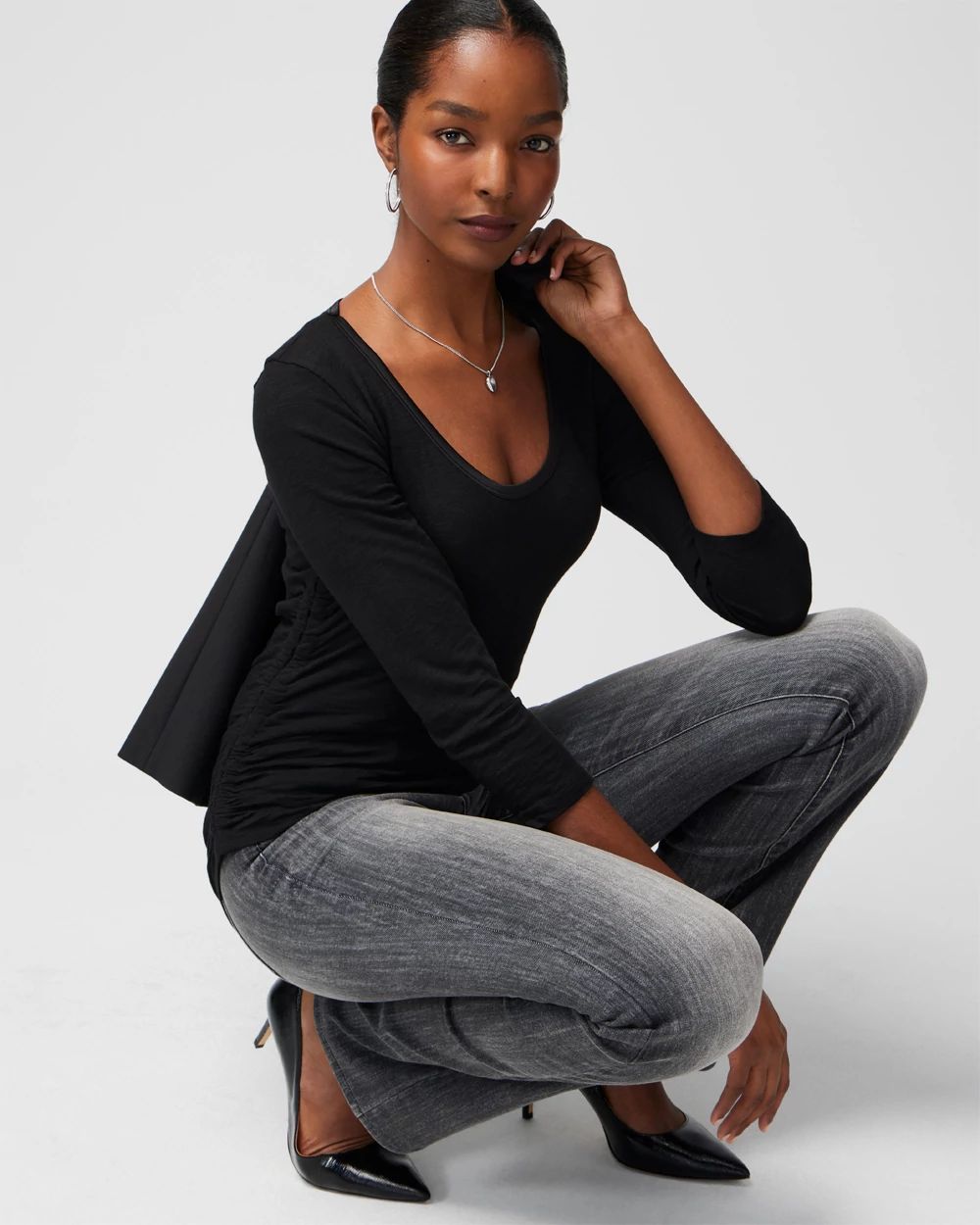 Shirred Scoop Neck Tee