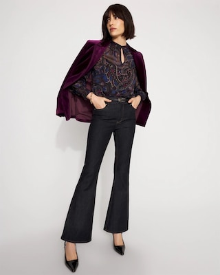 Jacquard Ruffle Sleeve Chiffon Blouse click to view larger image.