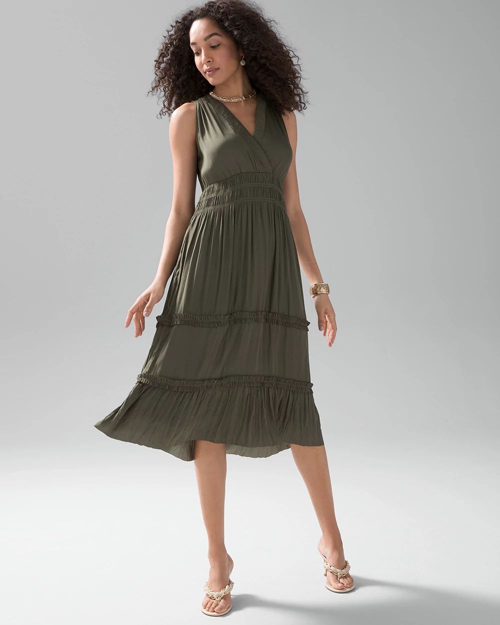 Satin Surplice Midi Dress
