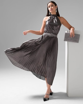 Pleated Halter Midi Dress