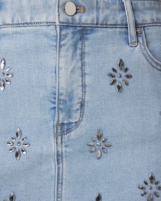 Embellished Denim A-Line Mini Skirt click to view larger image.