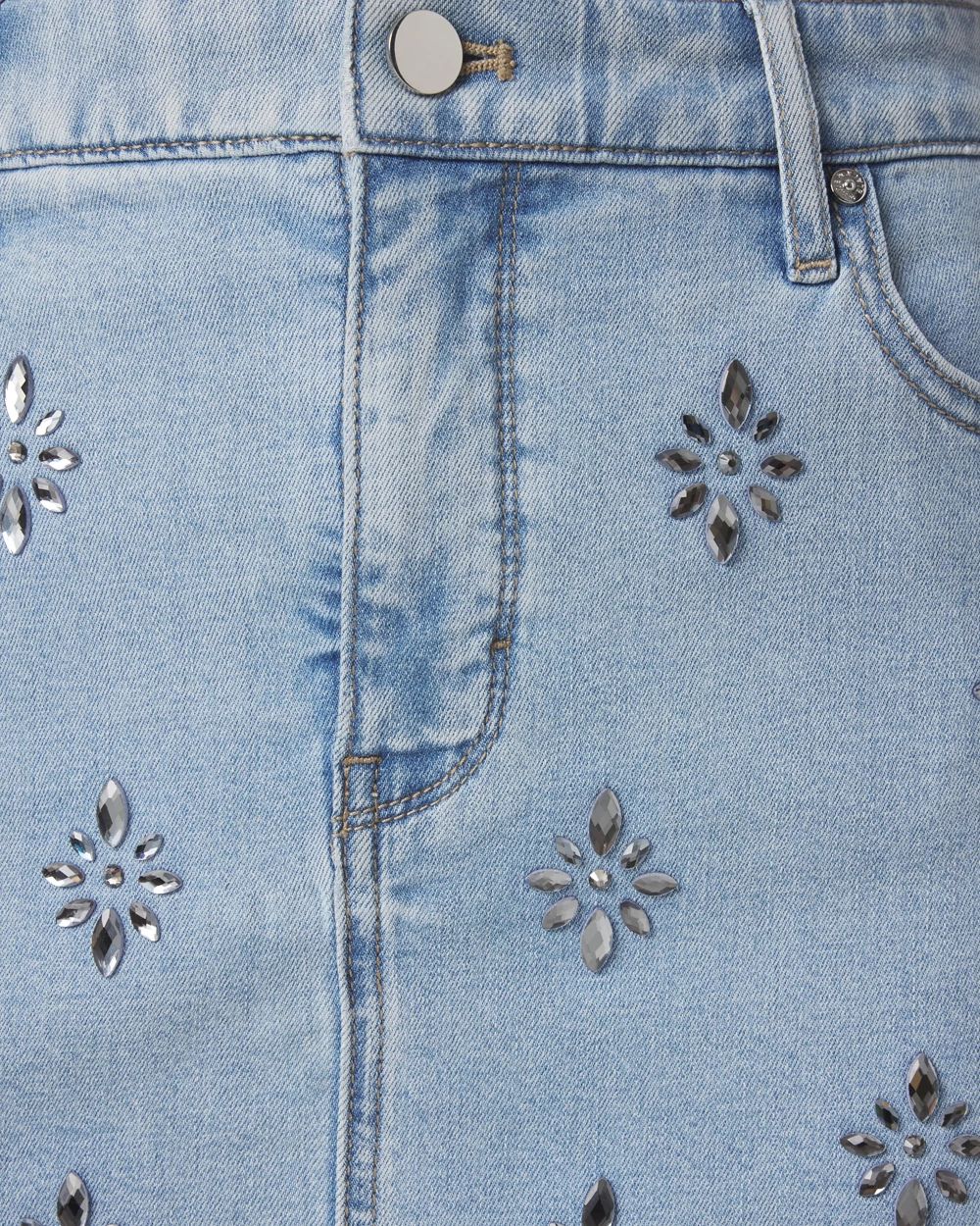 Embellished Denim A-Line Mini Skirt