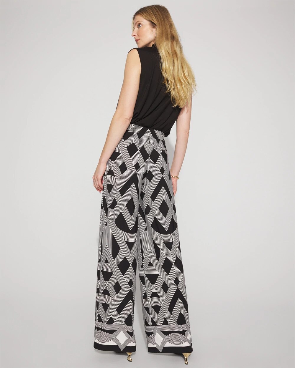 Geometric Print Matte Jersey Wide-Leg Pant