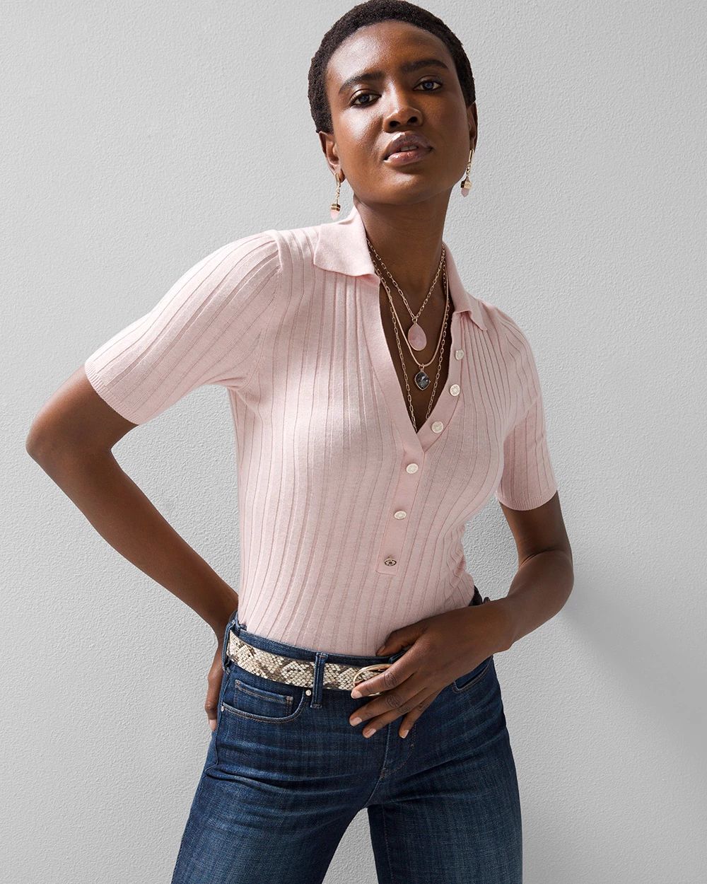 Cashmere Blend Button Polo Sweater