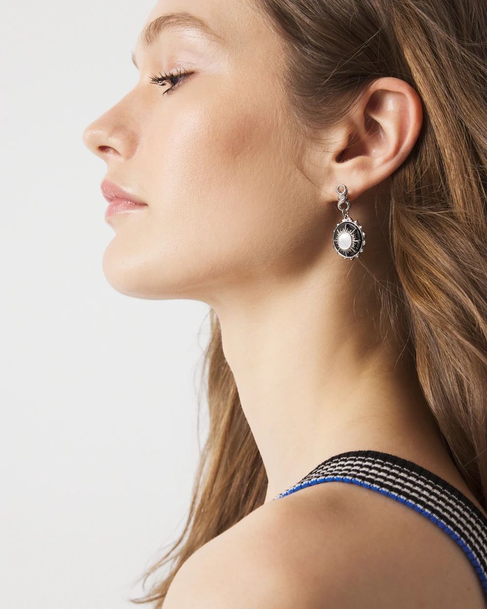 Silver Onyx Charm Drop Earrings