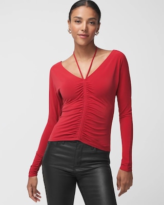 Long Sleeve Ruched Front Matte Jersey Top