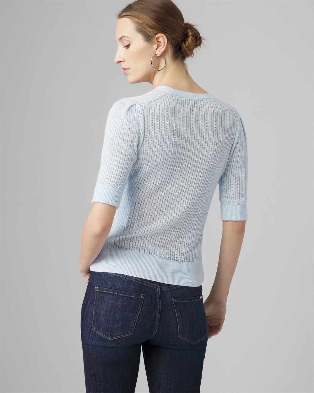 Cashmere-Blend Puff Elbow-Sleeve Cardigan