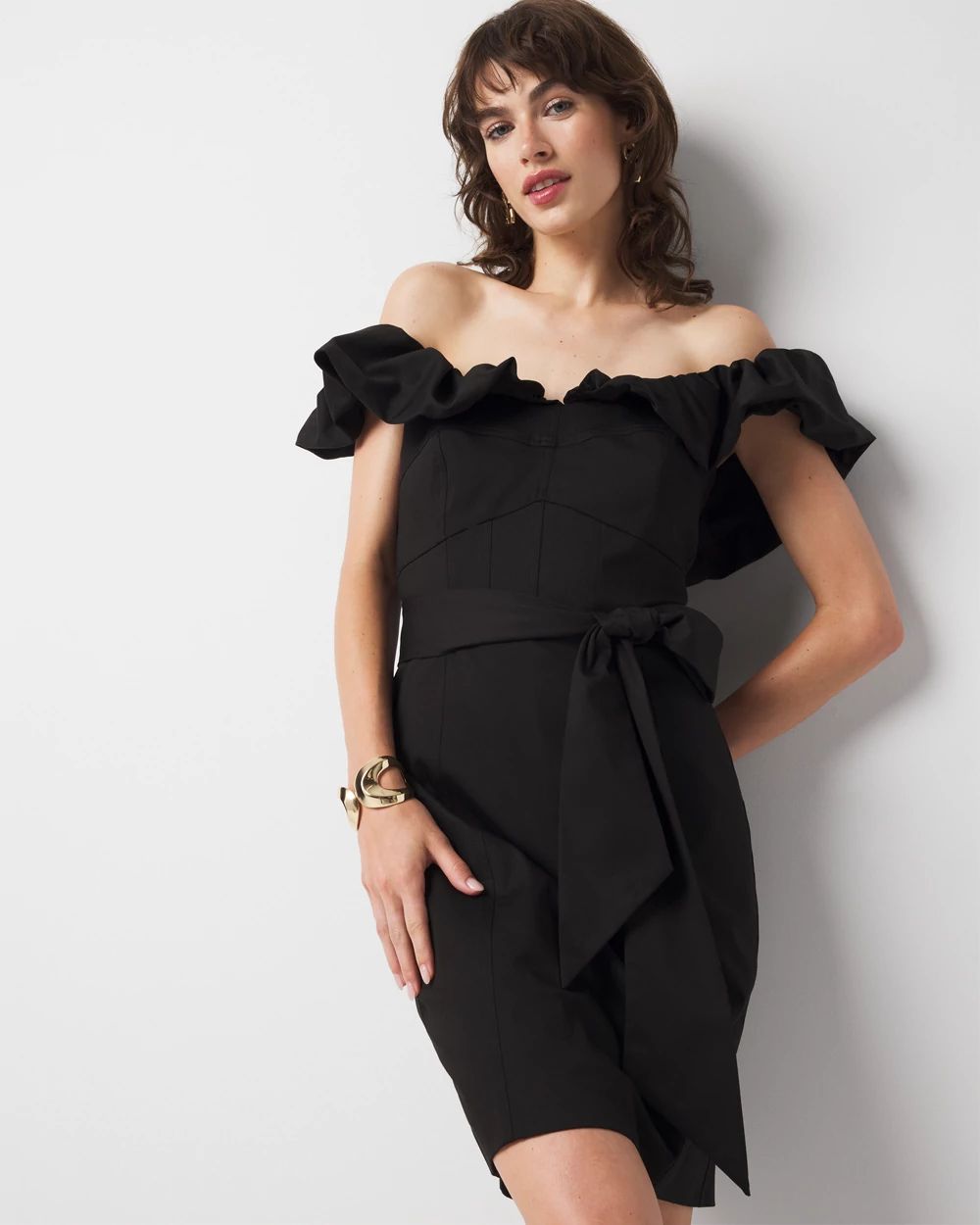 Petite Off-the-Shoulder Poplin Mini Dress