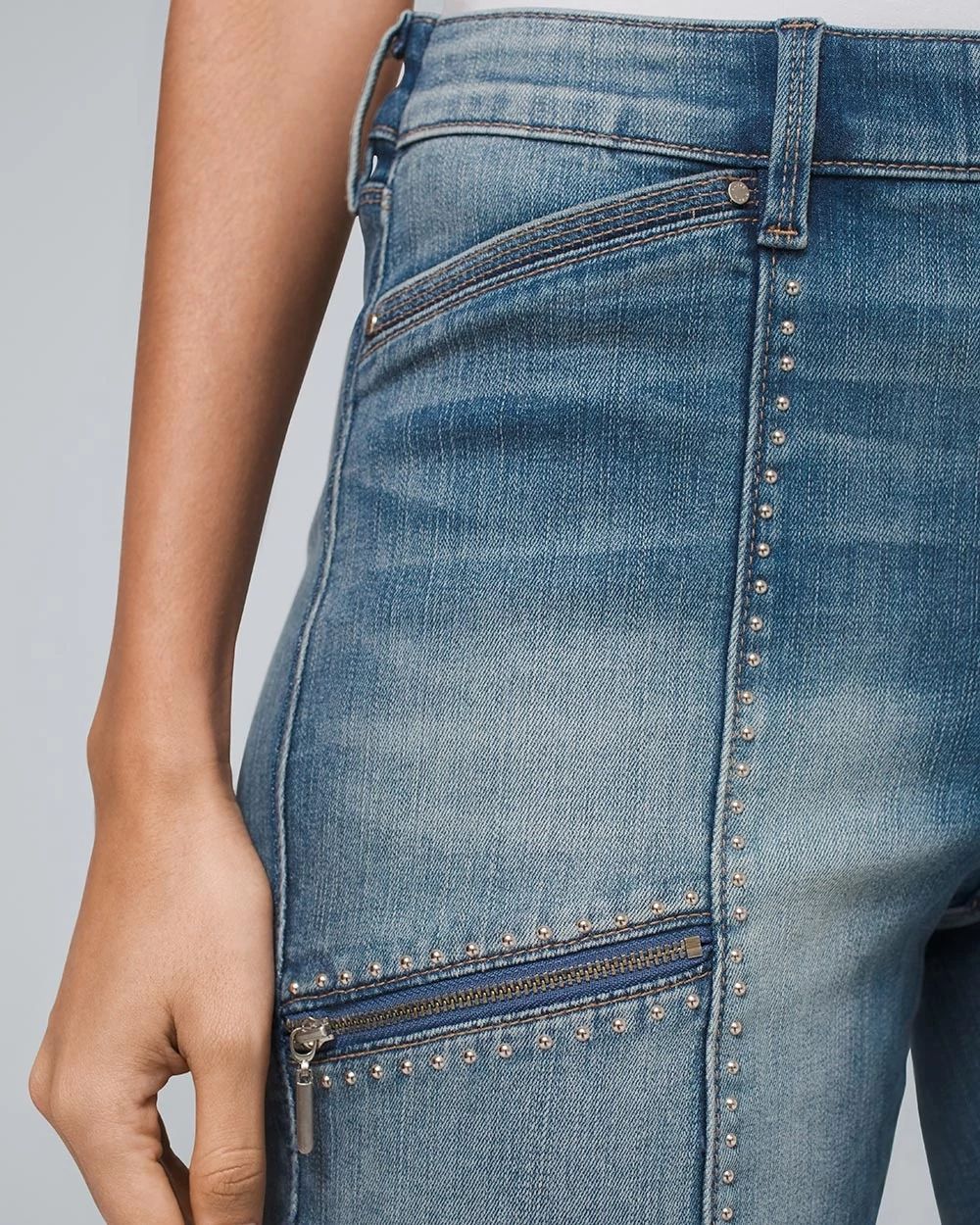 Curvy-Fit Mid-Rise Studded Skinny Jeans