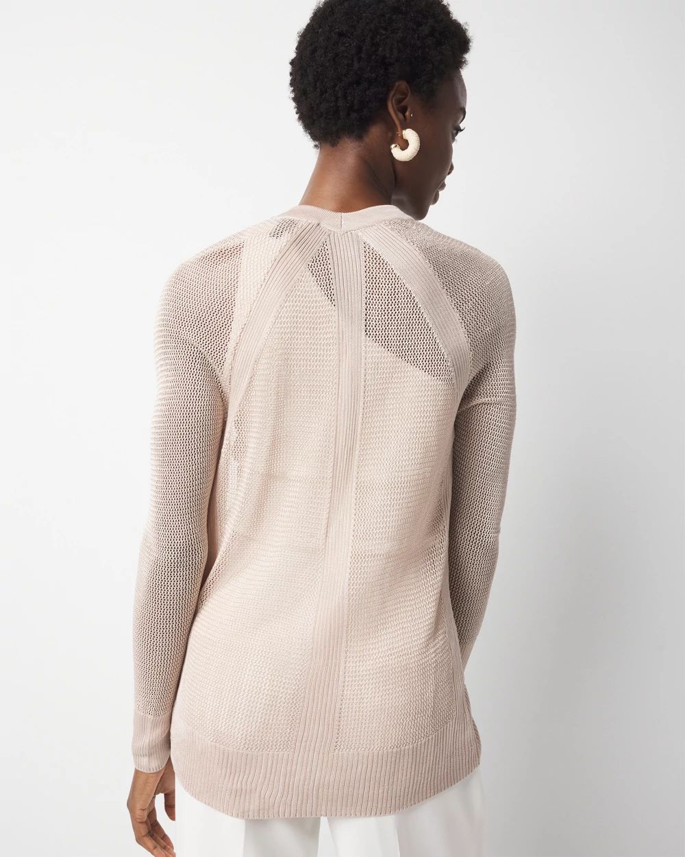 Mesh Cinched Cardigan Sweater