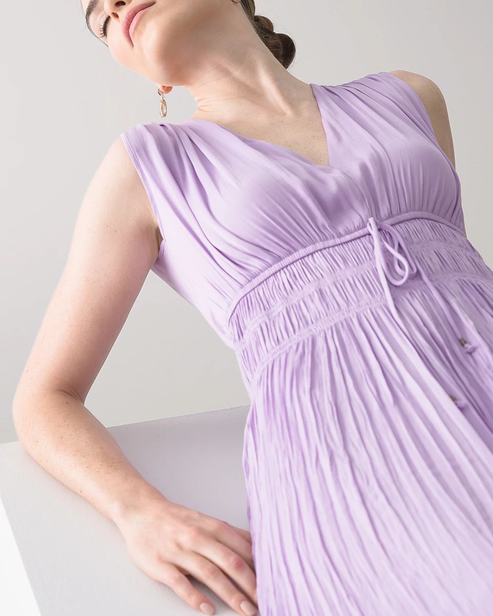 Petite Sleeveless Satin Pleated Midi Dress click to view larger image.