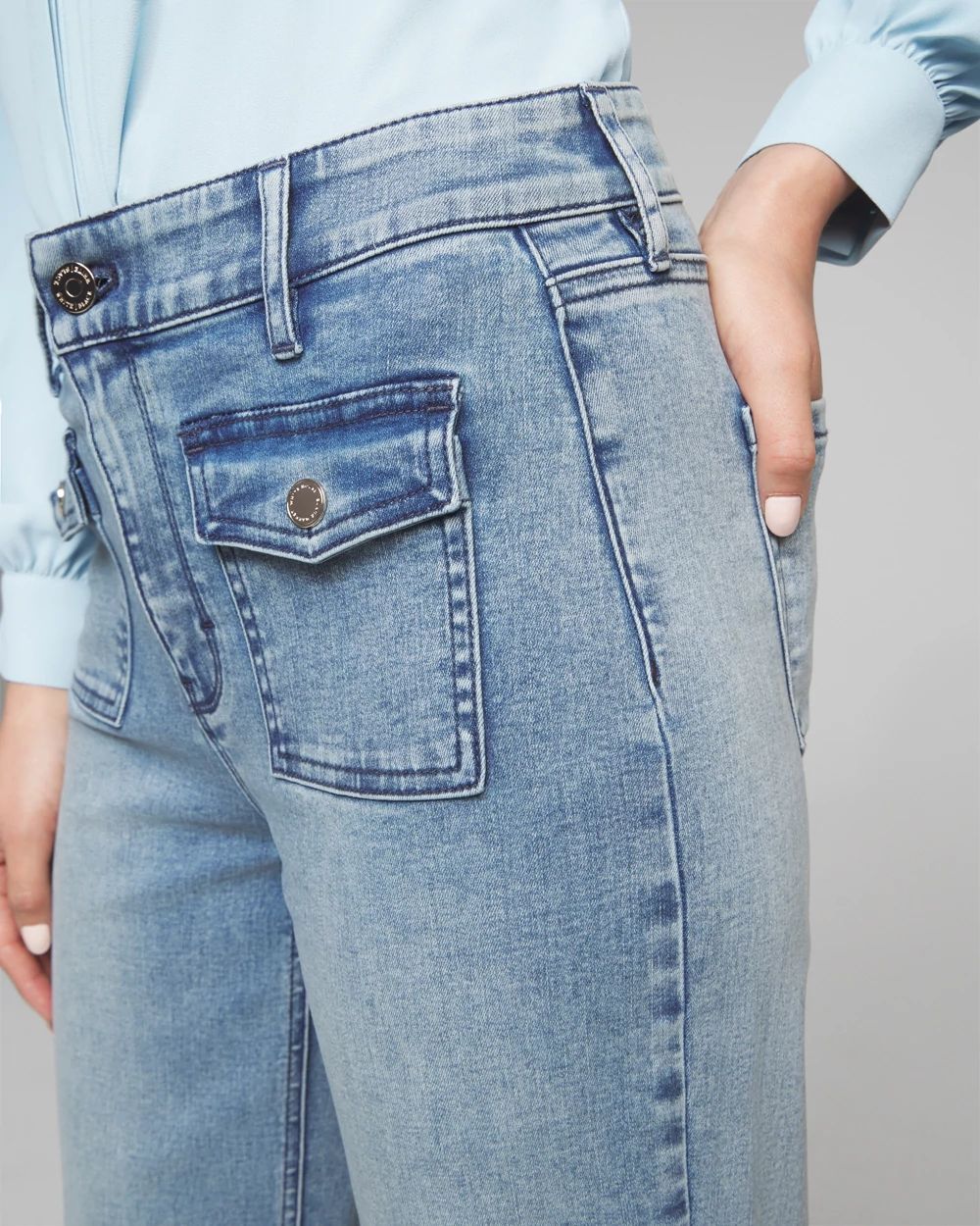 Outlet WHBM High-Rise Pocket Detail Wide Leg Jeans click to view larger image.