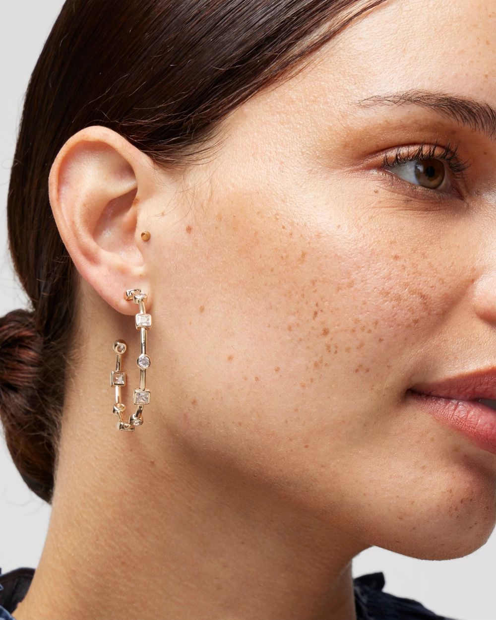 Gold Cubic Zirconia Bezel Hoops