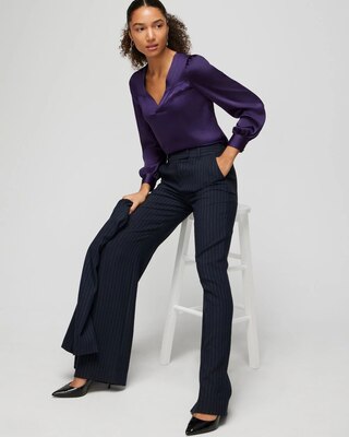 Long Sleeve Topstitch Satin Blouse
