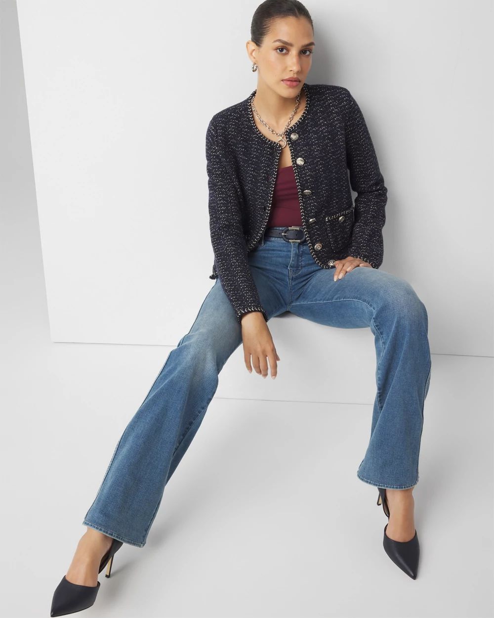 Petite Long Sleeve Tweed Cardigan