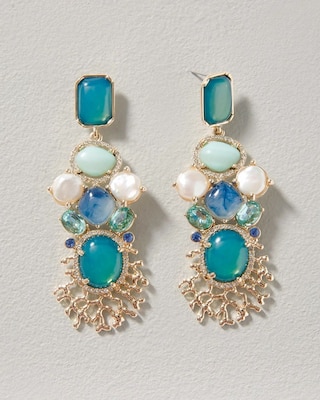 Blue Stone & Coral Statement Earrings click to view larger image.