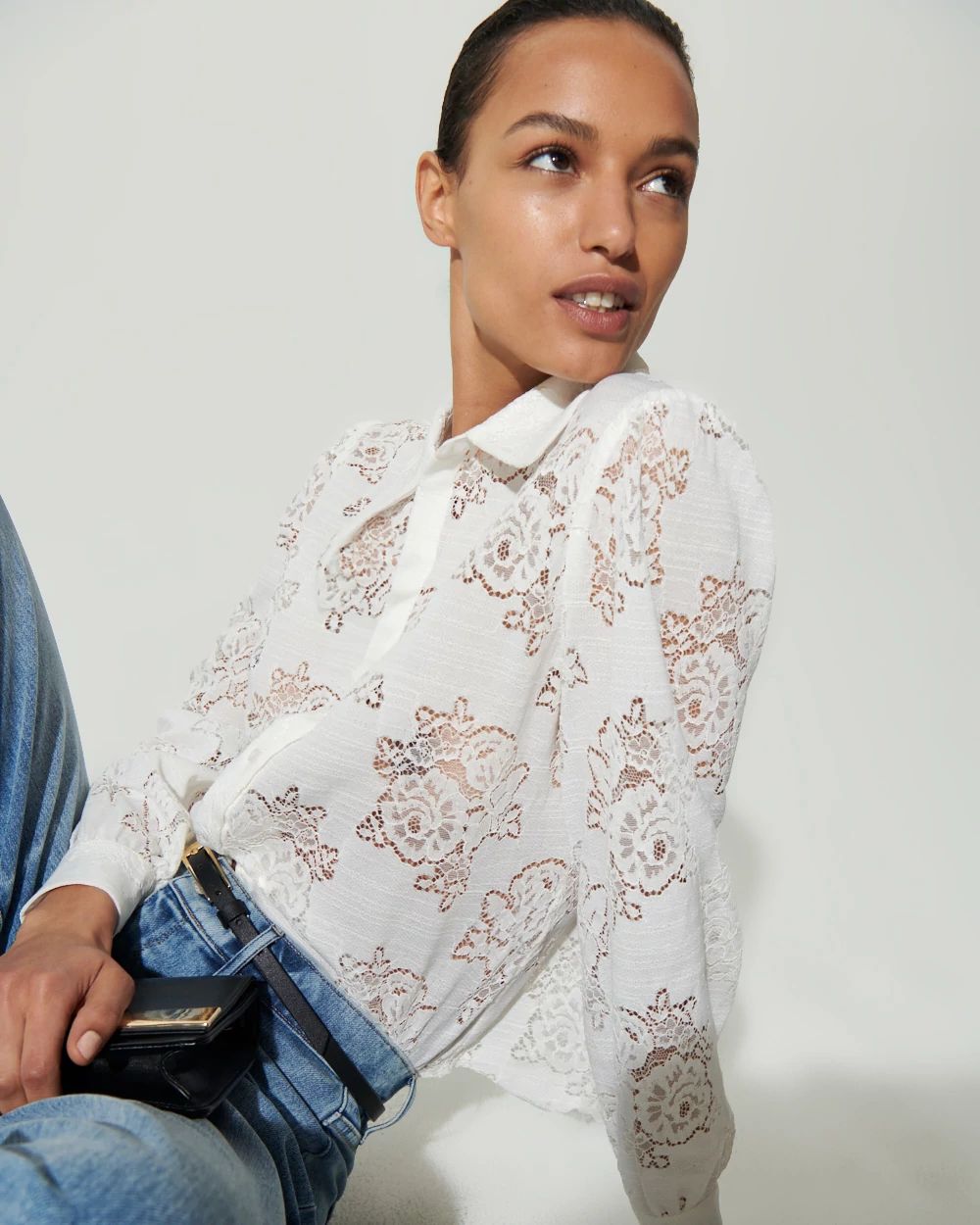 Lace Shirt with Scalloped Hem