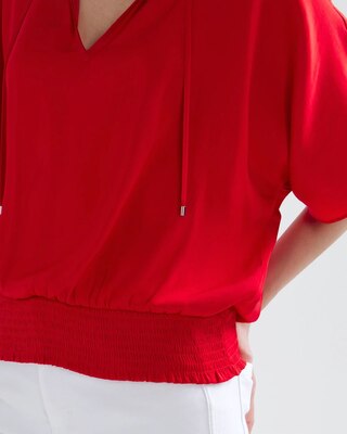 Elbow-Sleeve Smocked Bottom Kimono