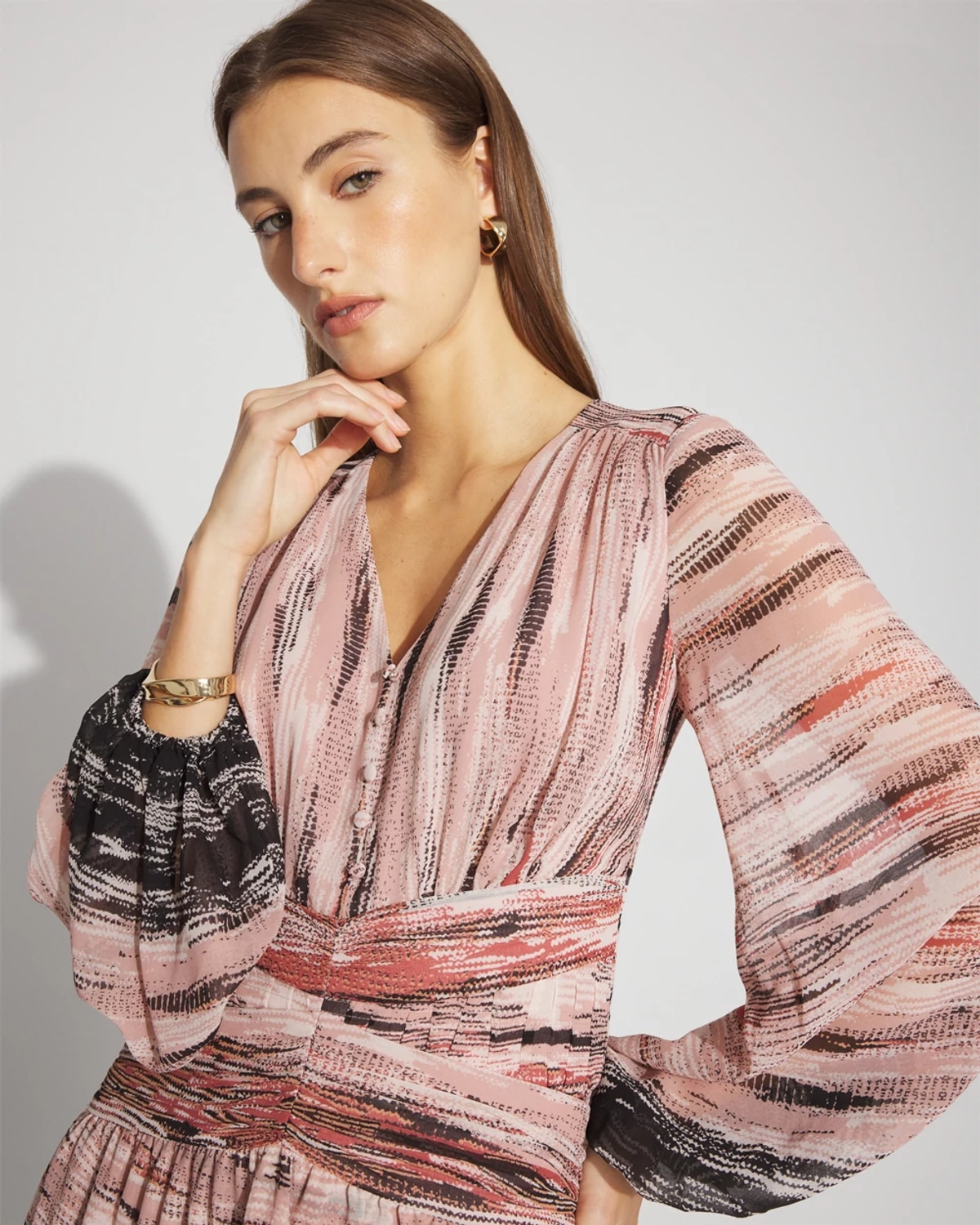 White House Black Market Petite V-neck Printed Mini Dress