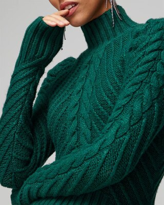 Puff Sleeve Cable Mockneck Sweater