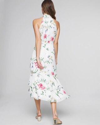 Halter Ruffle Blouson Midi Dress