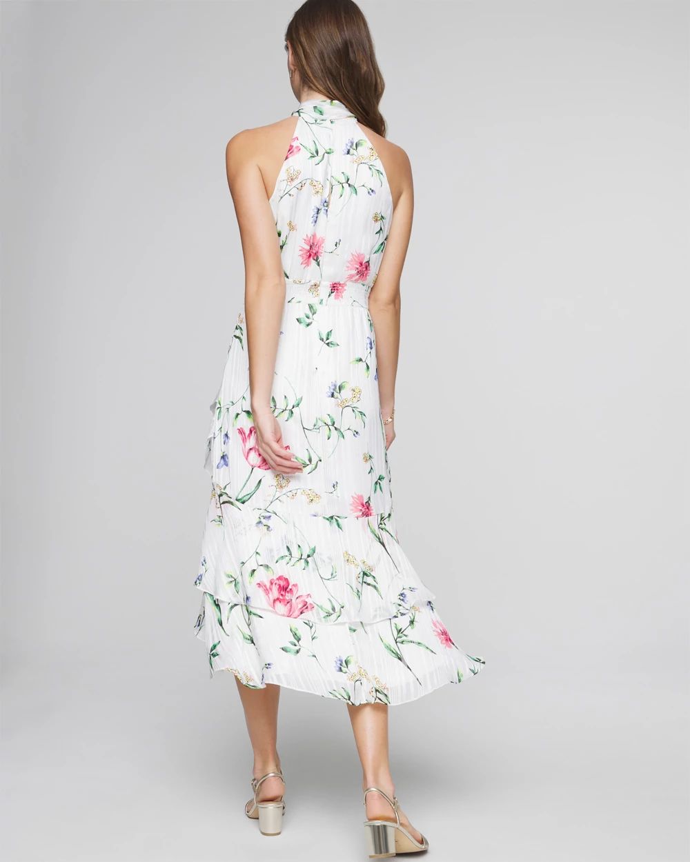 Halter Ruffle Blouson Midi Dress