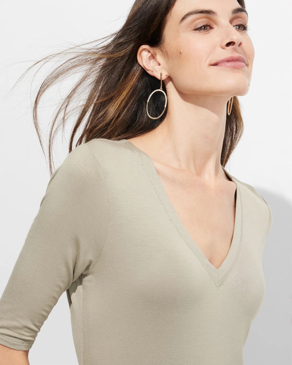 Outlet WHBM Elbow Sleeve V-Neck Knit Tee
