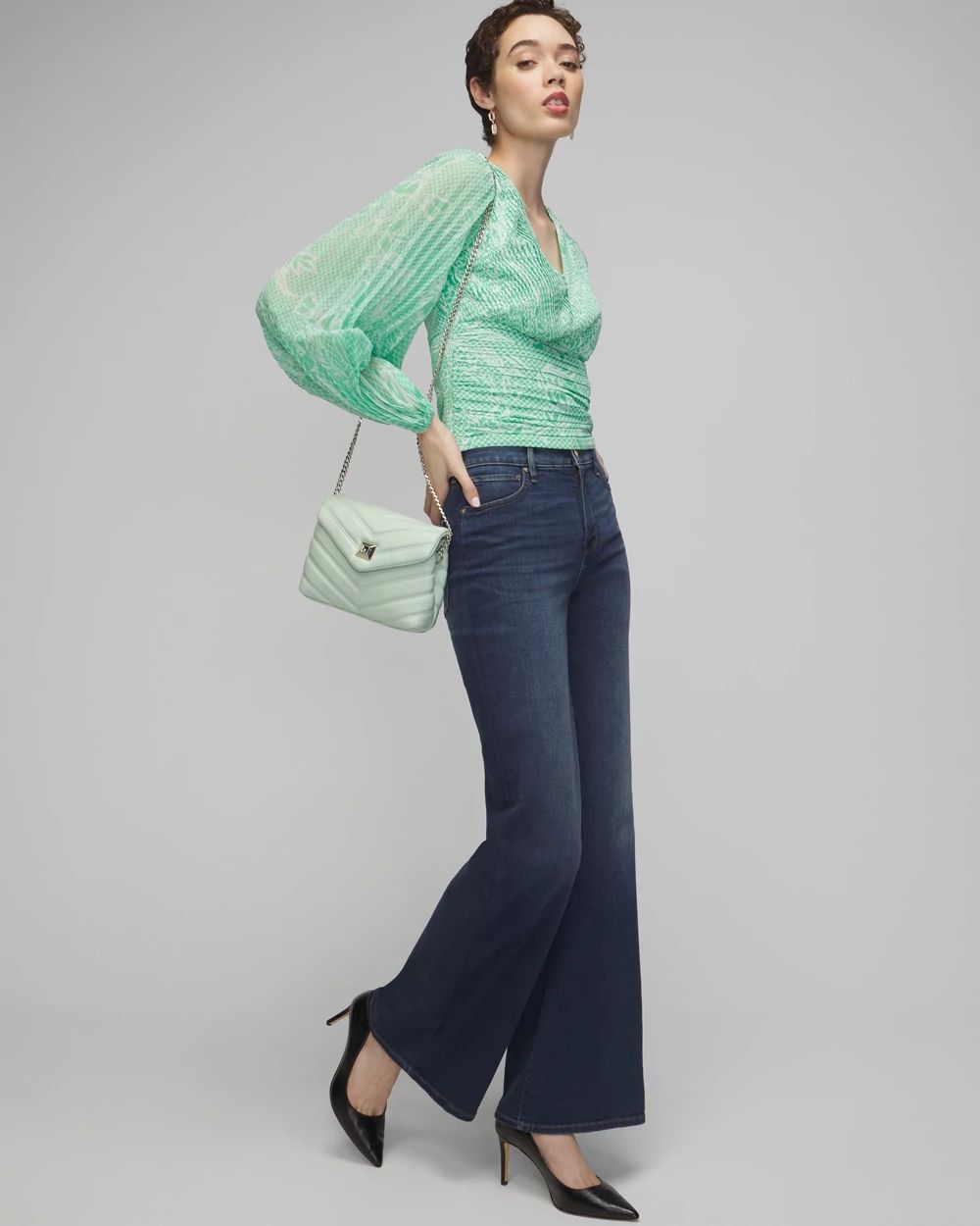 Long Sleeve Pleated Crepe Blouse