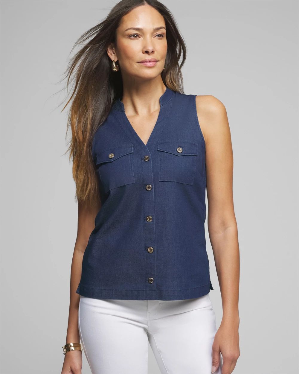 Outlet WHBM Sleeveless Denim Utility Shirt