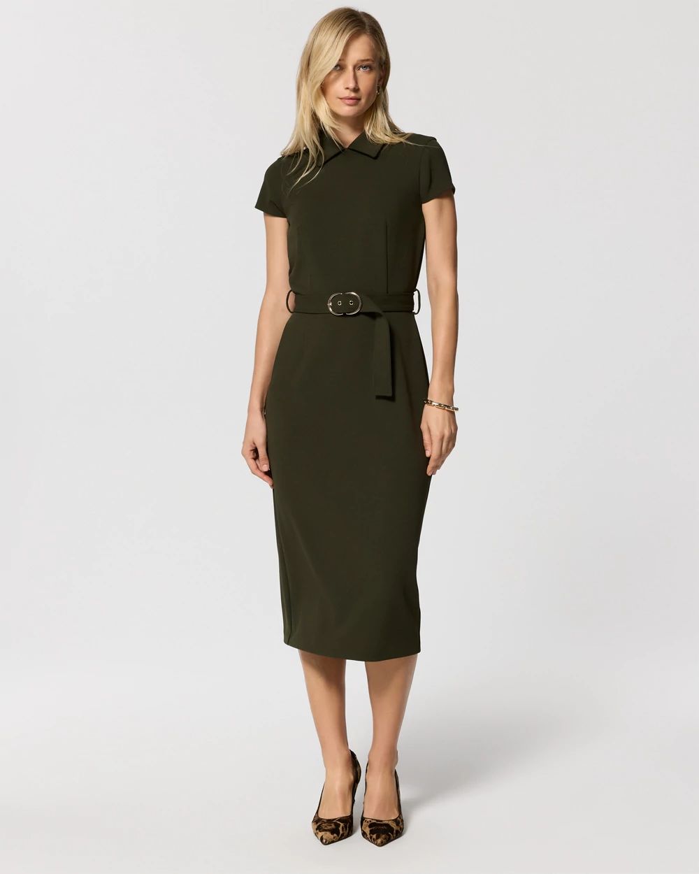 Petite Stretch Crepe Collared Sheath Dress