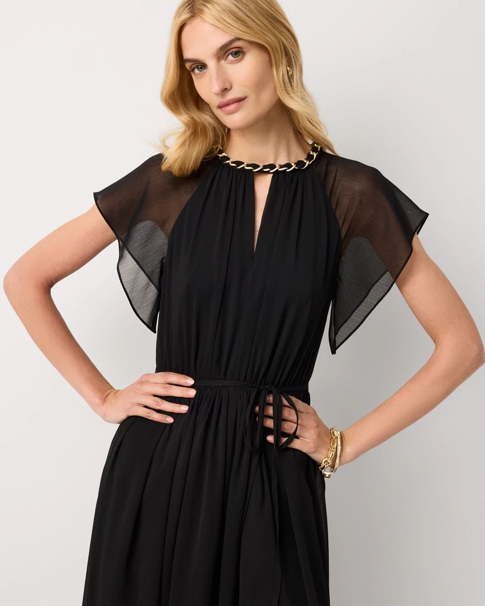 Chain + Keyhole Detail Midi Dress click to view larger image.