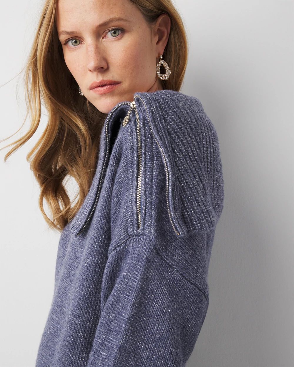 Zip Neck Dolman Sleeve Sweater