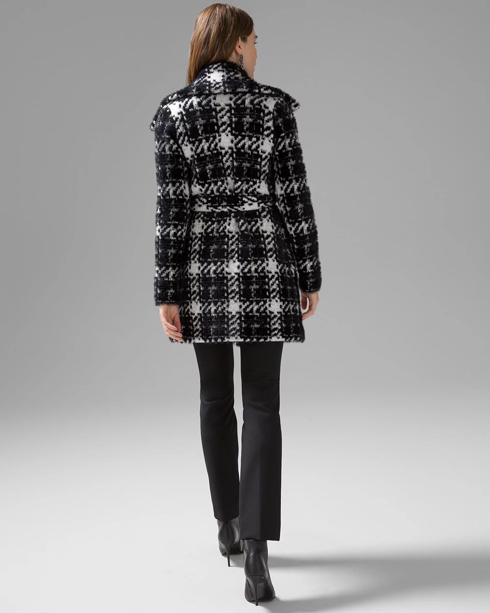 Black & White Plaid Sweater Coat