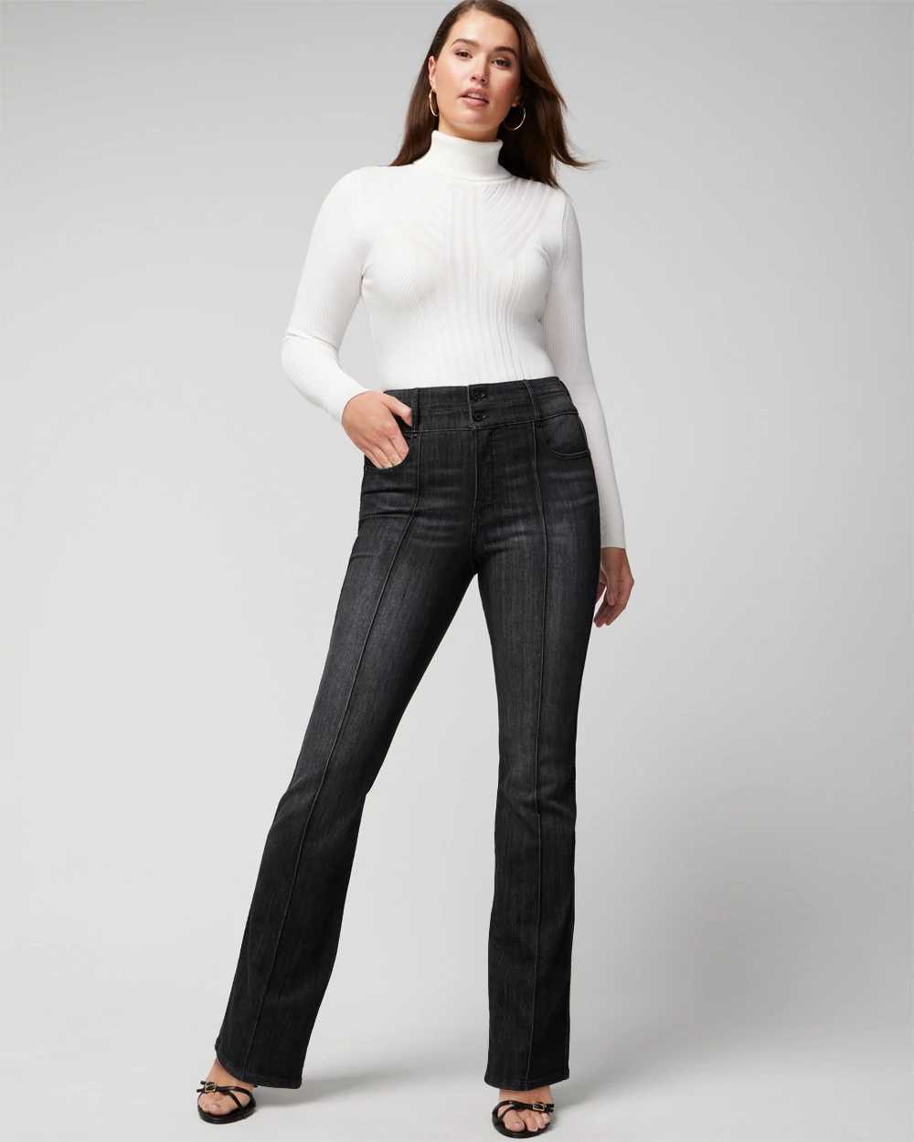 Curvy Extra-High Rise Pintuck Skinny Flare Jeans