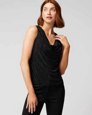Sleeveless Rhinestone Drape Neck Top