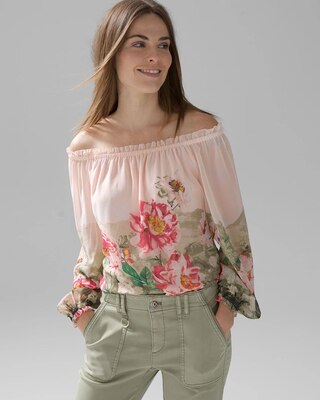 Placed Floral Off-The-Shoulder Blouse