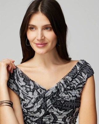 Off-The-Shoulder Ruched Mesh Sheath Dress