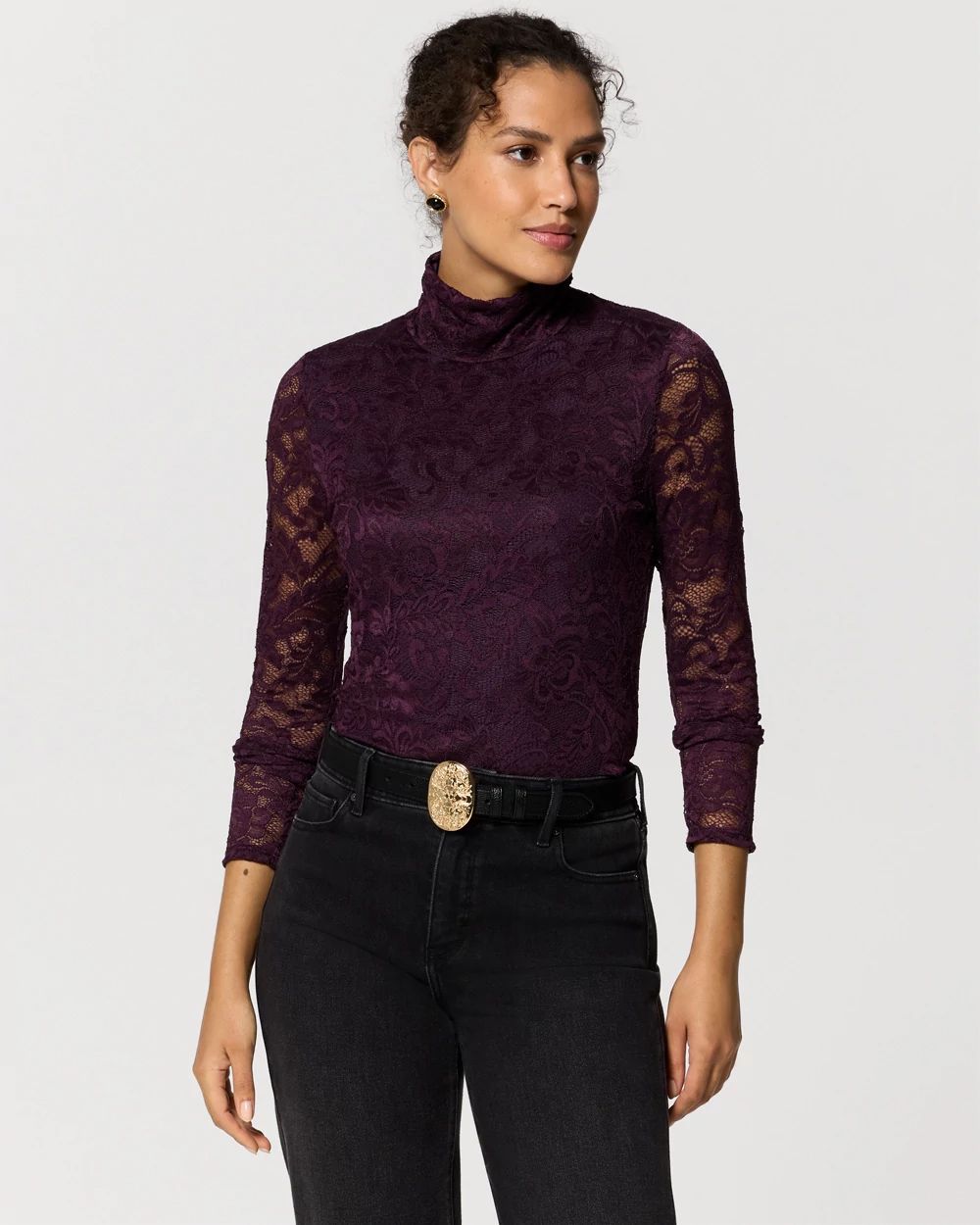 Lace Mockneck Long Sleeve Top