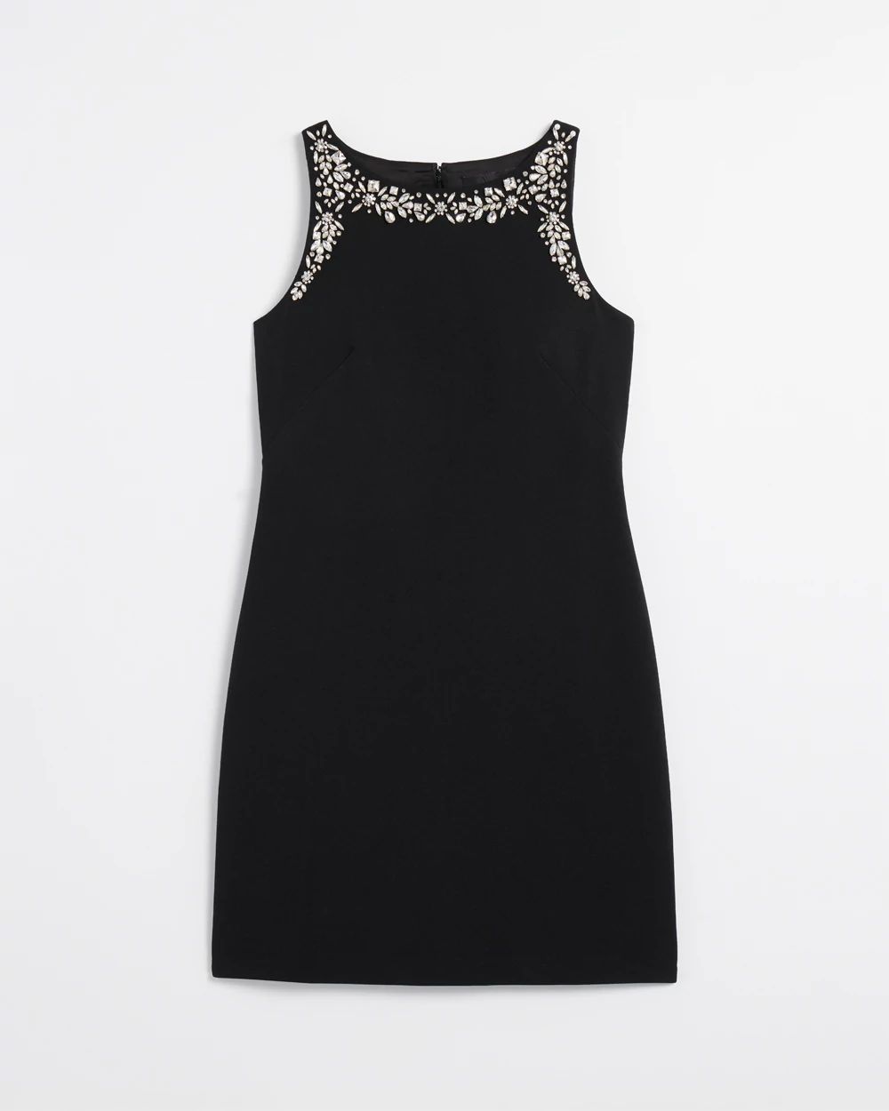 Petite Sleeveless Embellished Neck Shift Dress