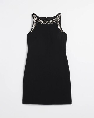 Petite Sleeveless Embellished Neck Shift Dress